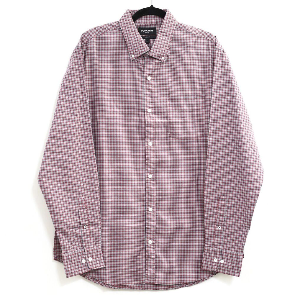 269925 Bonobos Stretch Plaid Check Buttondown Men's Shirt Standard Fit Long XL